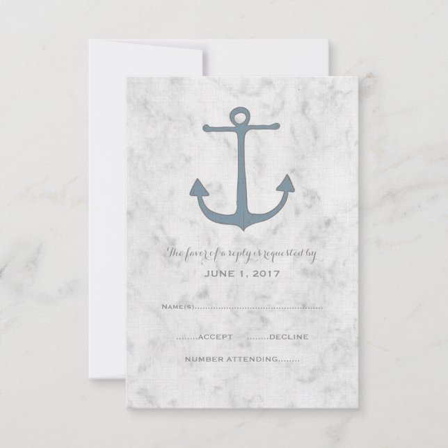 Carte RSVP de mariage d'Ancre bleu rustique (Devant)