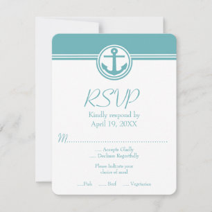 Carte RSVP de mariage d'Ancres nautiques turquoise