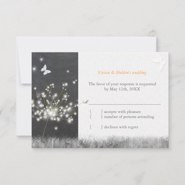 Carte RSVP de mariage Dandelion tableau noir (Devant)