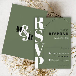 Carte RSVP de mariage d'arche et d'esperon vert fo