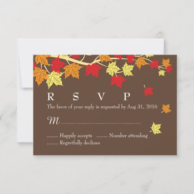 Carte RSVP de mariage d'automne avec Feuilles d'ér (Devant)