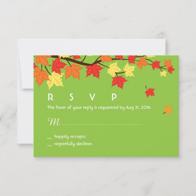 Carte RSVP de mariage d'automne avec Feuilles d'ér (Devant)