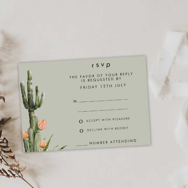 Carte RSVP de mariage de cactus floraux orange mod (Modern cactus Themed RSVP Wedding Card, Wedding Enclosure Card RSVP Cactus Themed, Succulent RSVP)