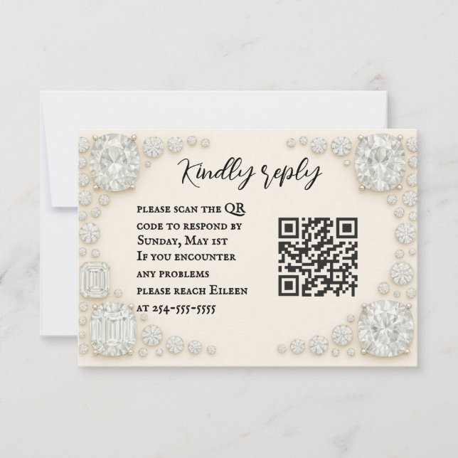 Carte RSVP de mariage de code QR Hirloom Diamond (Devant)