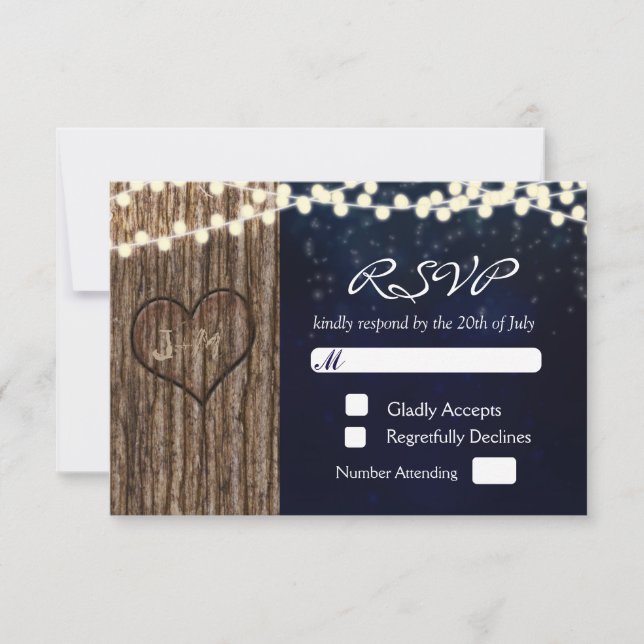 Carte RSVP de mariage de coeur sculpté dans un arb (Devant)