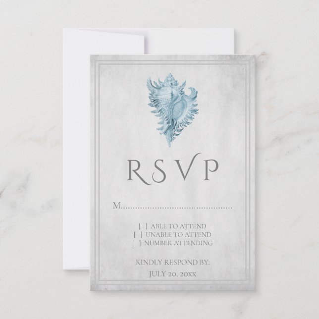 Carte RSVP de mariage de coquille de cône bleu (Devant)