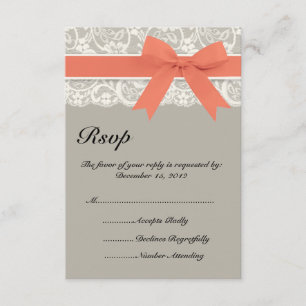 Carte RSVP de mariage de corail gris dentelle