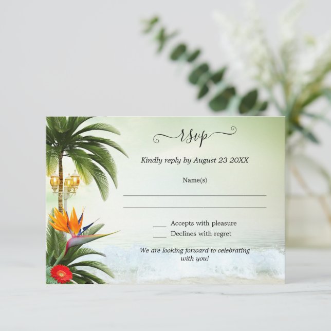 Carte RSVP de mariage de destination de plage trop (Debout devant)
