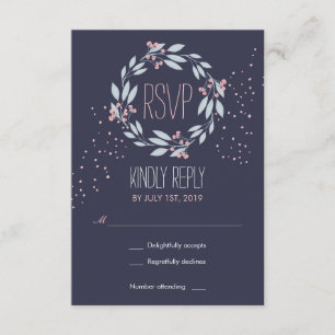 Carte RSVP de mariage de fleurs rose bleu marine