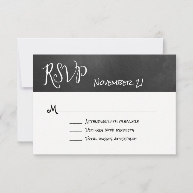 Carte RSVP de mariage de la carte à mâcher typogra (Devant)