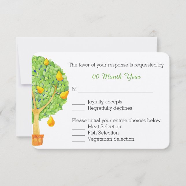 Carte RSVP de mariage de l'arbre à poires (Devant)