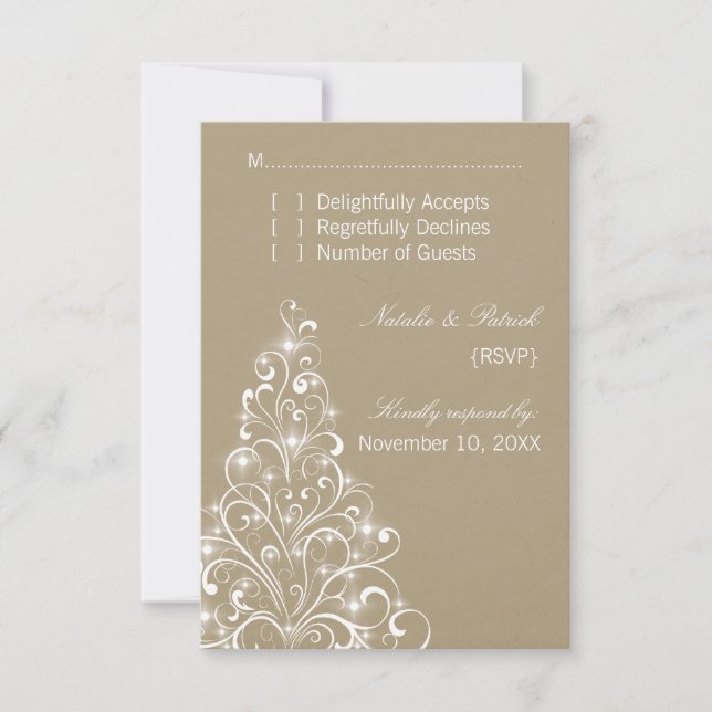 Carte RSVP de mariage de l'arbre de Noël, Latte (Devant)
