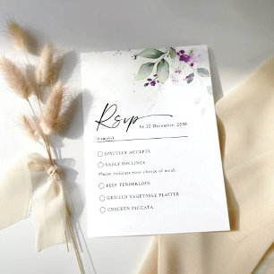 Carte RSVP de mariage de lavande verte violette