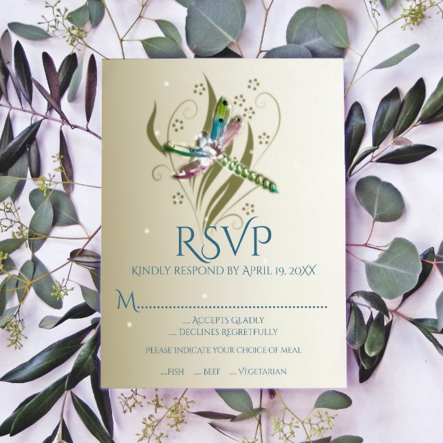 Carte RSVP de mariage de libellules à bijoux (Jeweled Dragonfly Wedding RSVP Card)