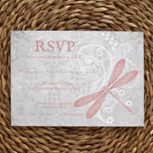 Carte RSVP de mariage de libellules roses