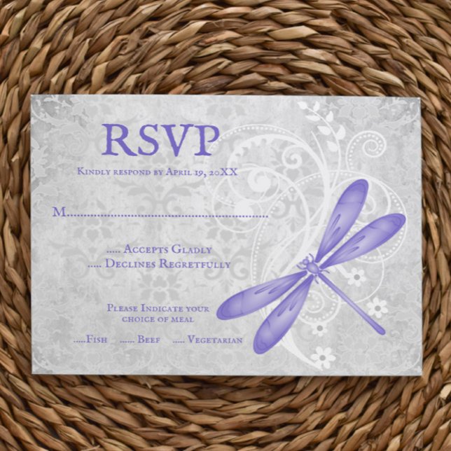 Carte RSVP de mariage de libellules violettes (Purple Dragonfly Wedding RSVP Card)