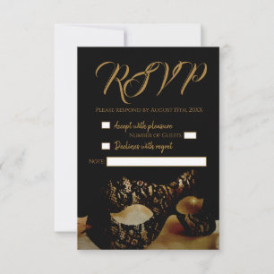 Carte RSVP de mariage de masque d'or