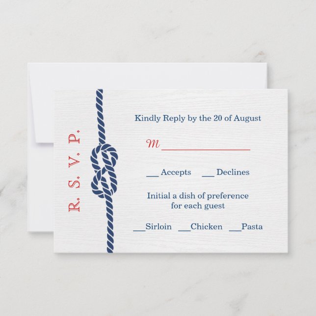 Carte RSVP de mariage de noeud nautique (Devant)