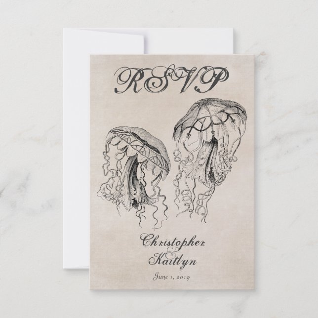 Carte RSVP de mariage de plage de méduses de style (Devant)