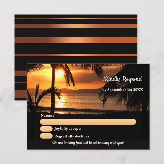 Carte RSVP de mariage de plage de palmiers tropica (Devant / Derrière)