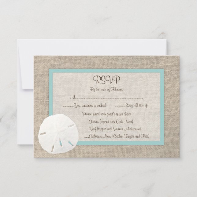 Carte RSVP de mariage de plage de sable - Turquois (Devant)