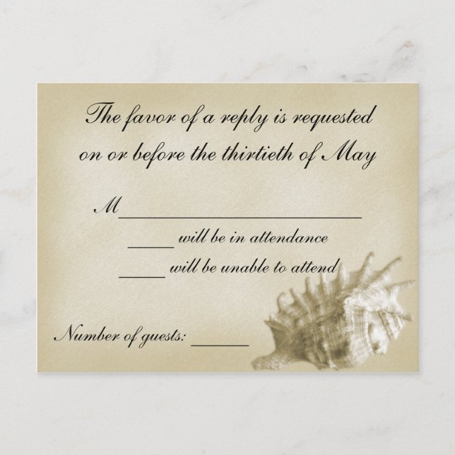 Carte RSVP de Mariage de Plage (Or) (Devant)
