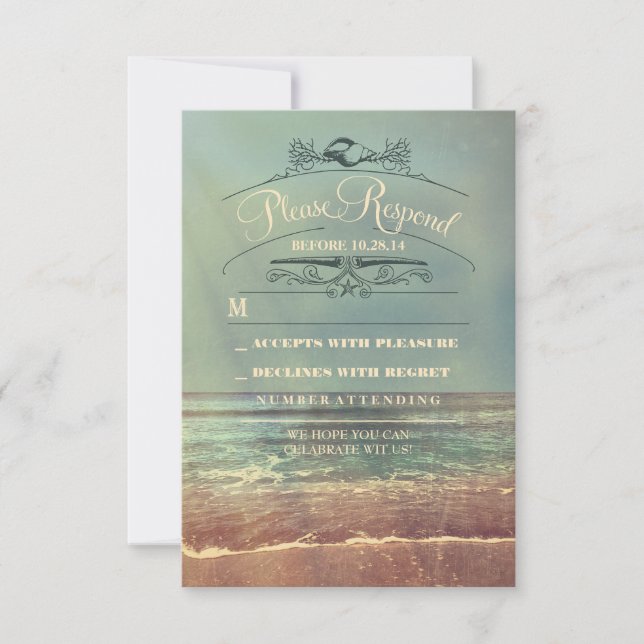 Carte RSVP de mariage de plage Shabby (Devant)