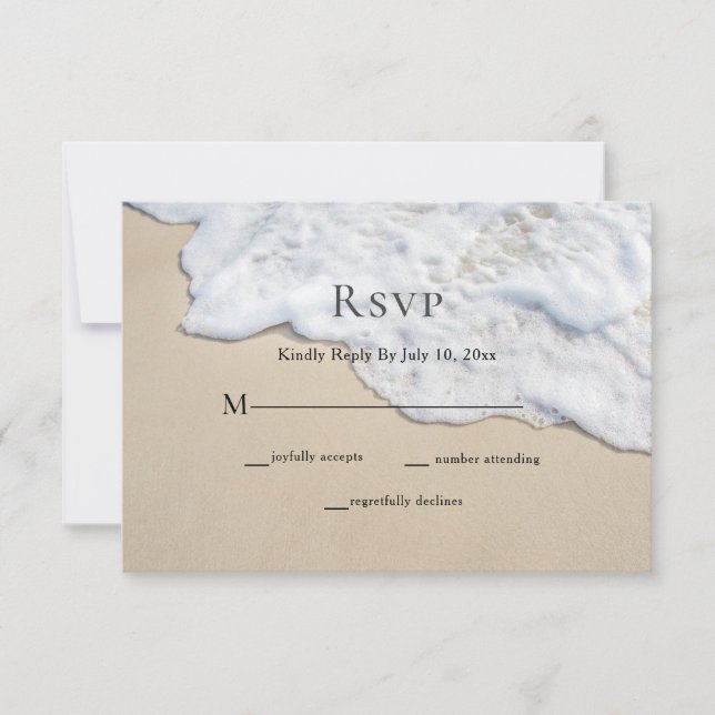 Carte RSVP de mariage de sable et de mousse de pla (Devant)