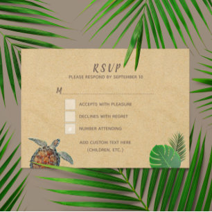 Carte RSVP de mariage de tortue de mer tropicale d