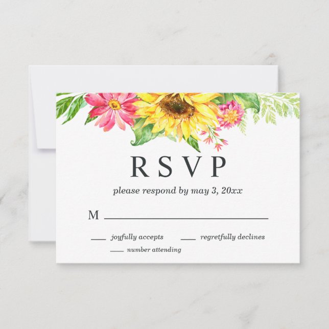 Carte RSVP de mariage de tournesol avec numéro (Devant)