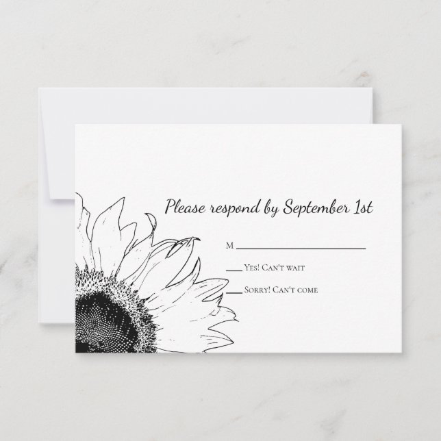 Carte RSVP de mariage de tournesol noir et blanc (Devant)