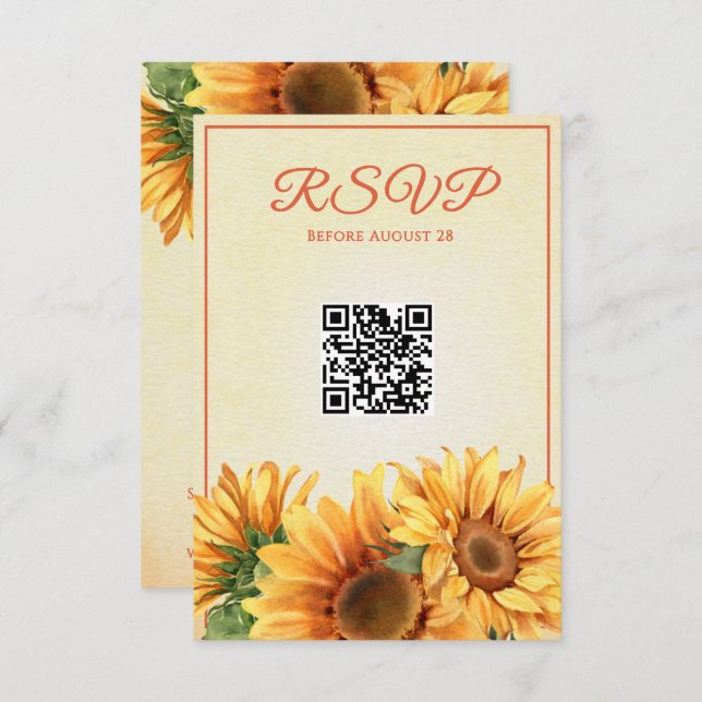 Carte RSVP de mariage de tournesol QR (Devant / Derrière)