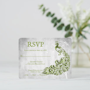 Carte RSVP de mariage de vigne Peacock vert