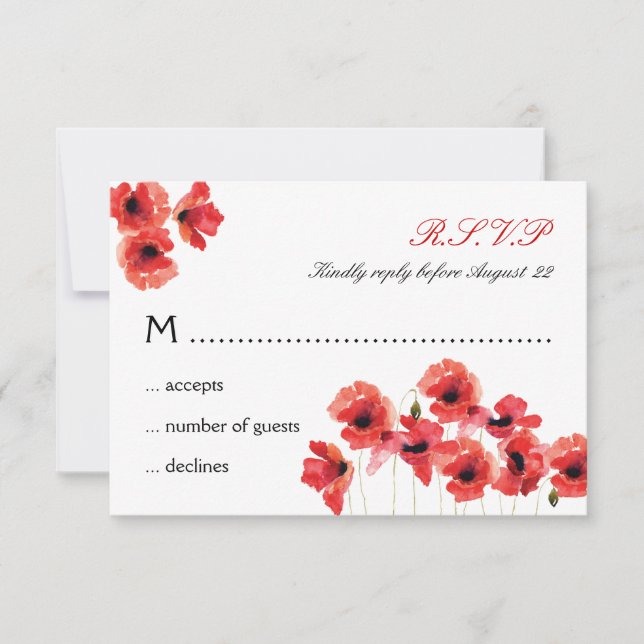 Carte RSVP de mariage des fleurs de pavot (Devant)
