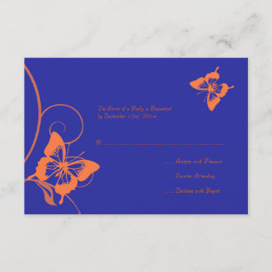 Carte RSVP de mariage des papillons orange et bleu