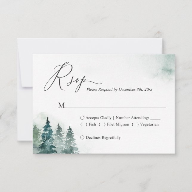 Carte RSVP de mariage des pins de forêt d'hiver (Devant)