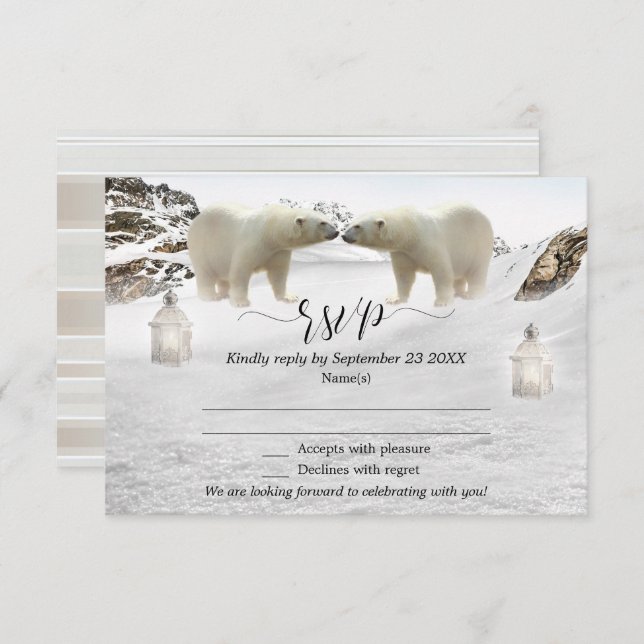 Carte RSVP de mariage d'hiver de l'ours polaire (Devant / Derrière)