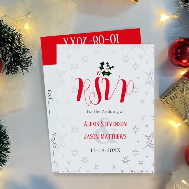 Carte RSVP de mariage d'hiver Red and White Snowfl (Créateur téléchargé)