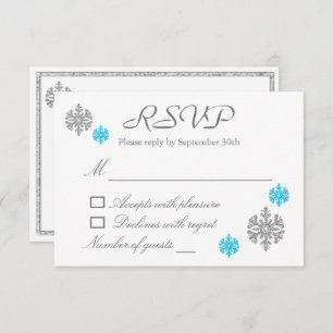 Carte RSVP de mariage d'hiver Silver Blue Snowflak