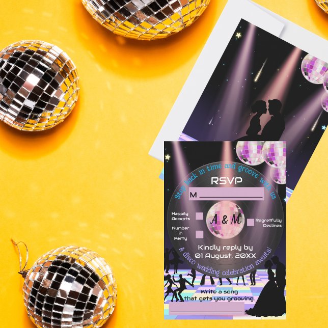 Carte RSVP de mariage disco personnalisable (Créateur téléchargé)