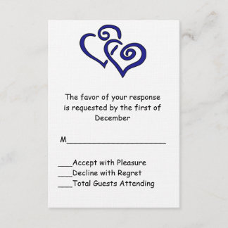Carte RSVP de mariage double coeur bleu