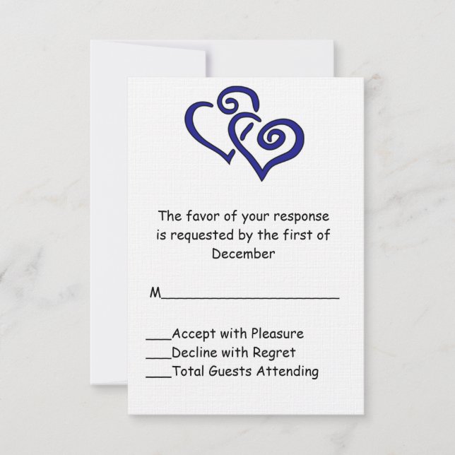 Carte RSVP de mariage double coeur bleu (Devant)
