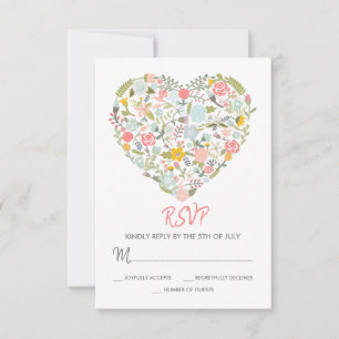 Carte RSVP de mariage du coeur floral