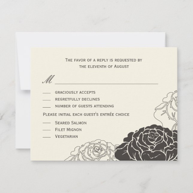 Carte RSVP de mariage du jardin rose - Charcoal (Devant)