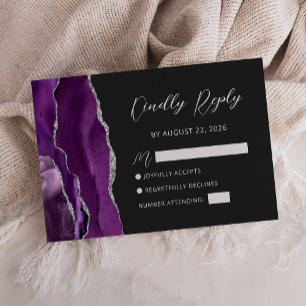 Carte RSVP de mariage du script d'agate d'argent v