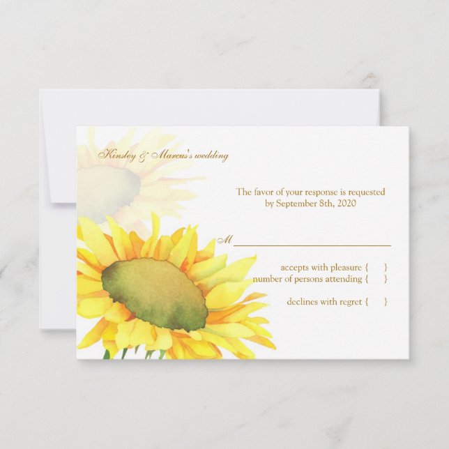 Carte RSVP de mariage du tournesol jaune (Devant)