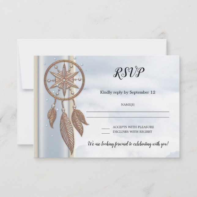 Carte RSVP de mariage Dusty Blue Dreamcatcher (Devant)