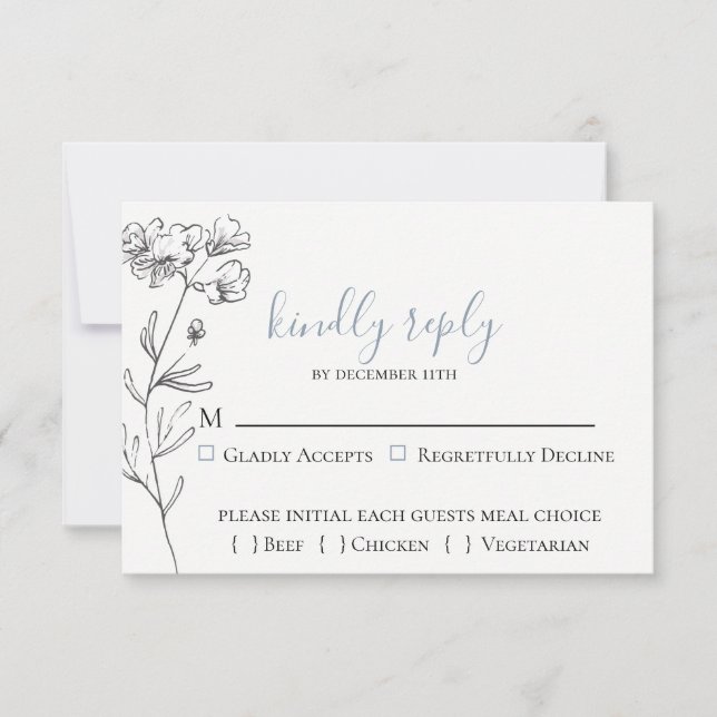 Carte RSVP de mariage Dusty Blue Meadow (Devant)