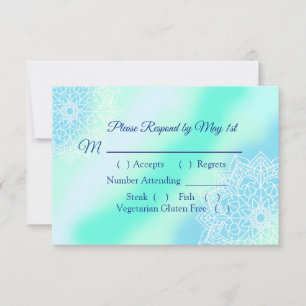 Carte RSVP de mariage élégant Mandala bleu et Turq