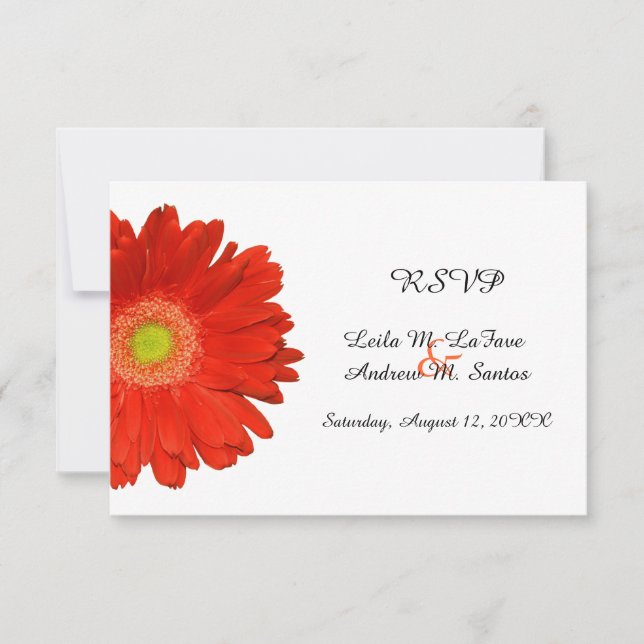 Carte RSVP de mariage élégante à la gerbera orange (Devant)
